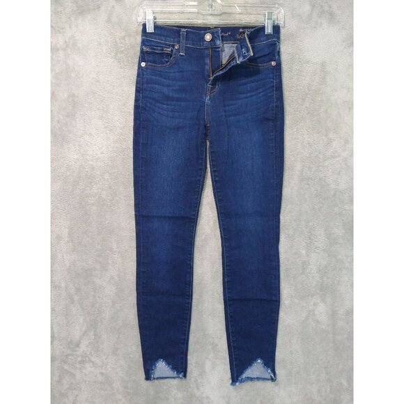 7 For All Mankind Jeans Womens 24 Blue Denim Ankle Skinny Stretch Dark Wash - Picture 1 of 9